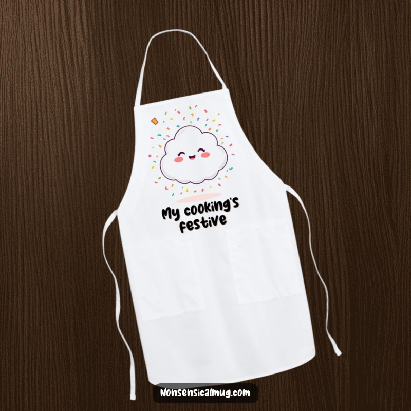 Funny happy little cloud showering colorful confetti from above on an apron, for cooks who love spreading festive cheer.