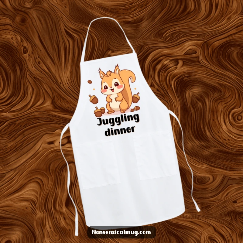 Funny Squirrel Apron: A happy, surprised squirrel juggling acorns, ready to protect clothes during cooking.