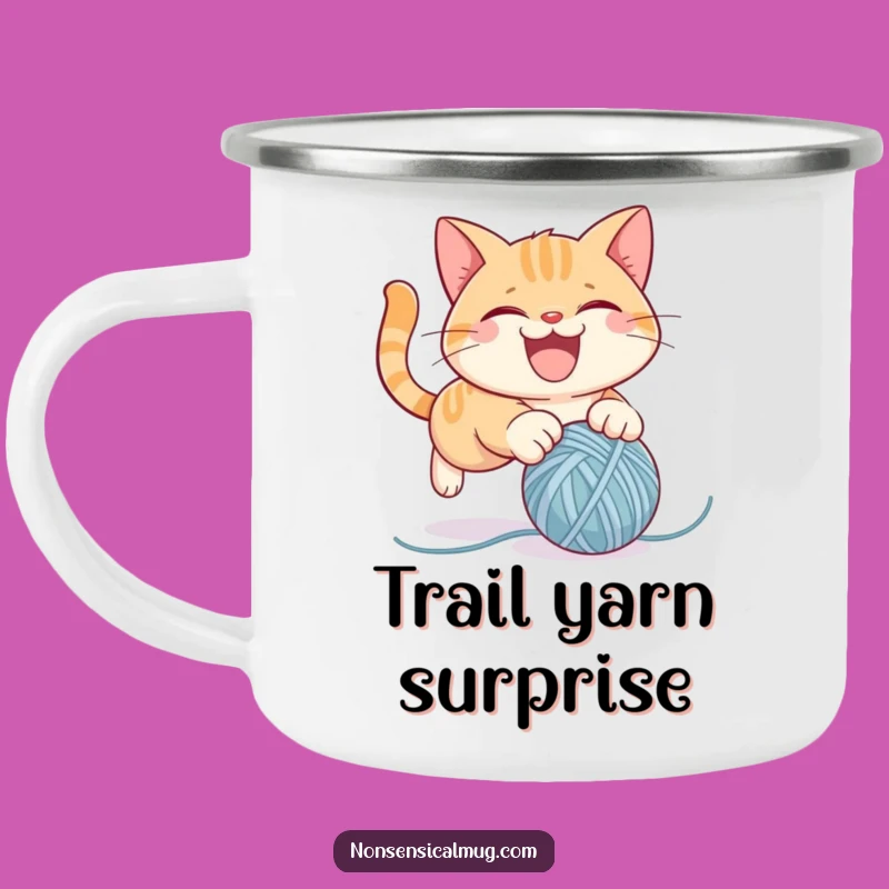 Funny Cat Yarn Camping Mug: Mischievous Adventure Drinkware, Perfect Funny Gift