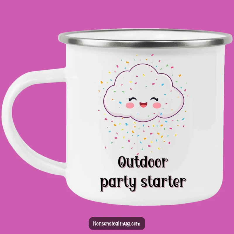 Funny Confetti Cloud Camping Mug - Trailside Cheer and Celebration