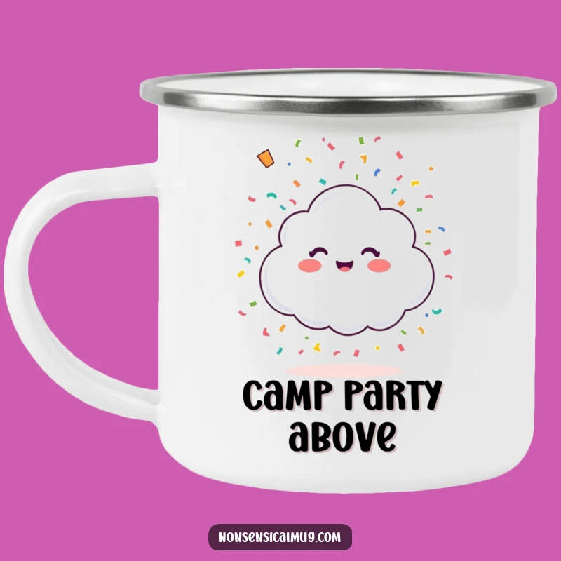 Funny Happy Cloud Confetti Camping Mug: Festive Adventures, Perfect Gift!