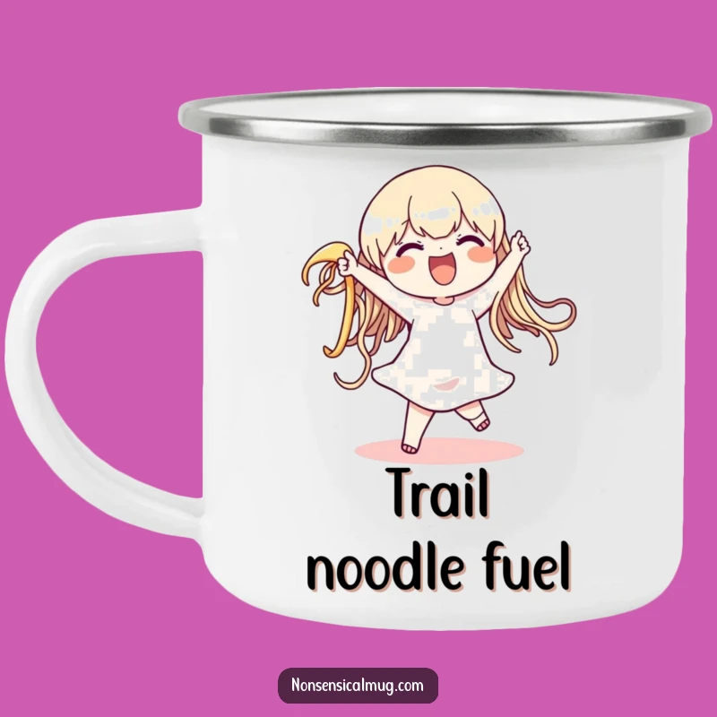 Funny Noodle Dance Camping Mug - Character's Wiggling Pasta Adventure Drinkware - Outdoor Gift