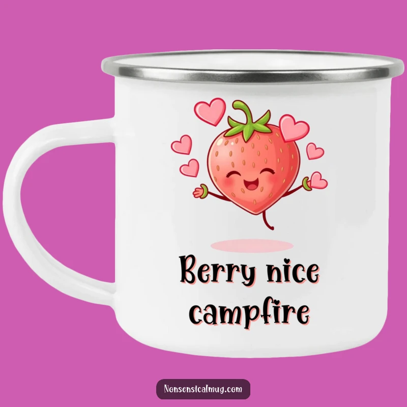 Funny Strawberry Juggling Hearts Camping Mug: Your Adventure Needs Love!