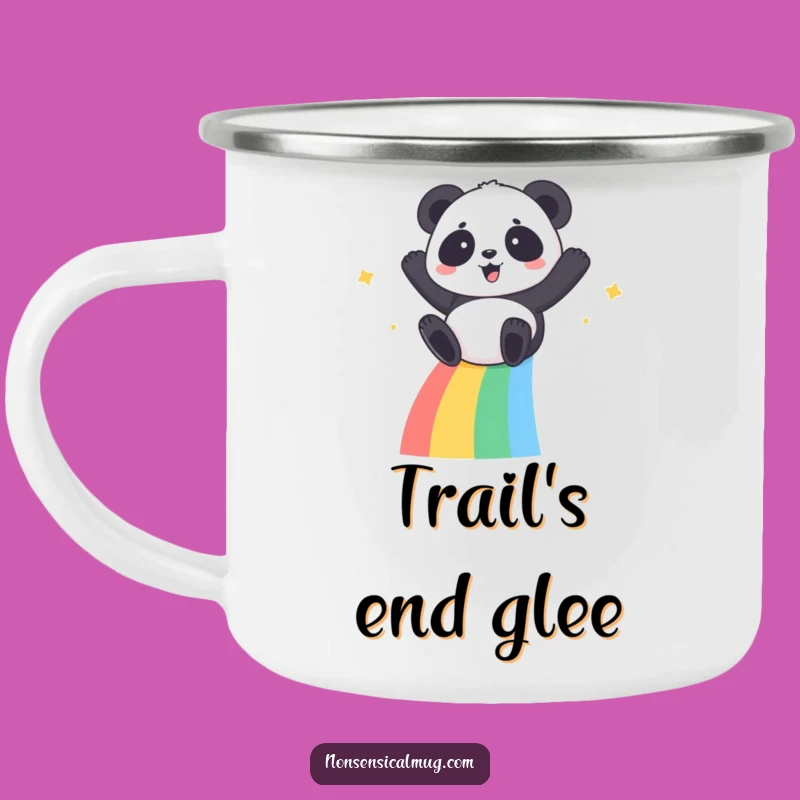 Kawaii Panda Rainbow Camping Mug: Joyful Sliding Panda Enamel Mug, Great Funny Gift!