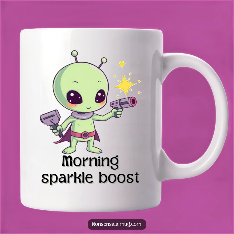 Funny Kawaii Alien Sparkle Ray Gun Mug - Cute Sci-Fi Gift for Cosmic Coffee Lovers
