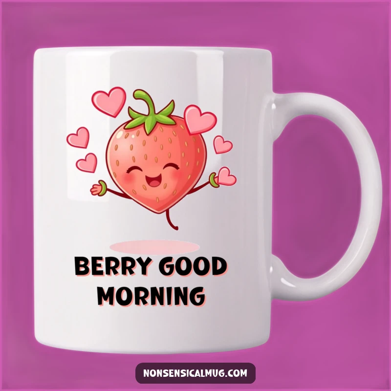 Funny Strawberry Juggling Hearts Mug: Spread Love with Every Sip!