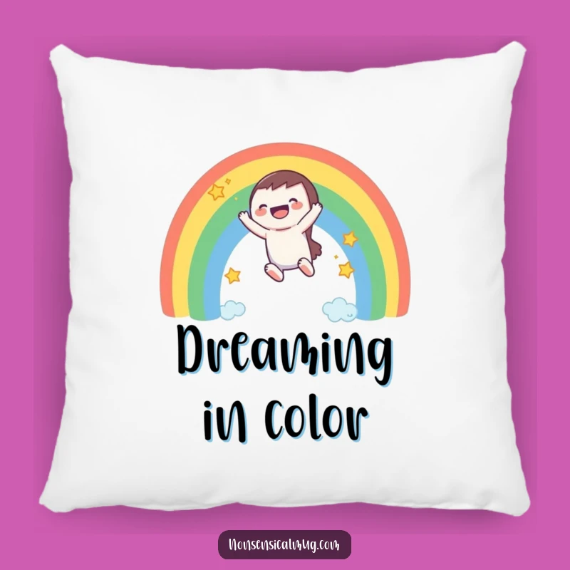 Comfy Funny Rainbow Dream Pillow: A Laughing Character's Soft, Cheerful Ride!