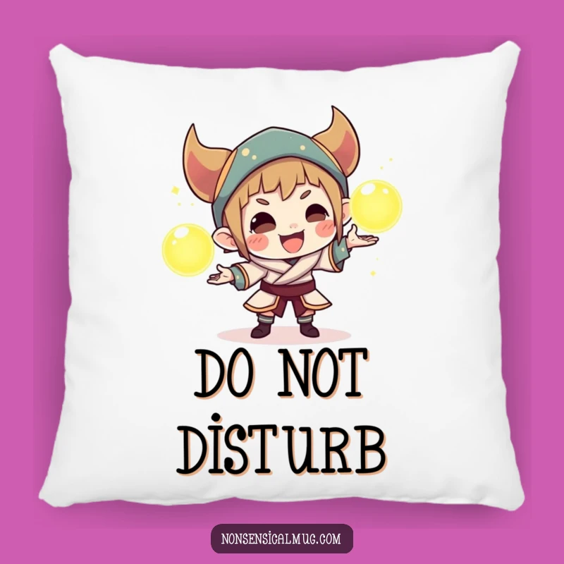 Funny Mischievous Character Pillow: Cozy Up with This Hilarious Orb Juggling Design