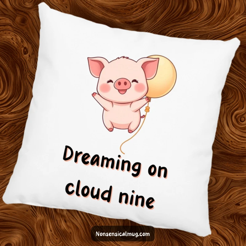 Funny Kawaii Piglet Balloon Pillow: A sweet, smiling piglet floats peacefully on a balloon, a soft and comforting decorative piece.