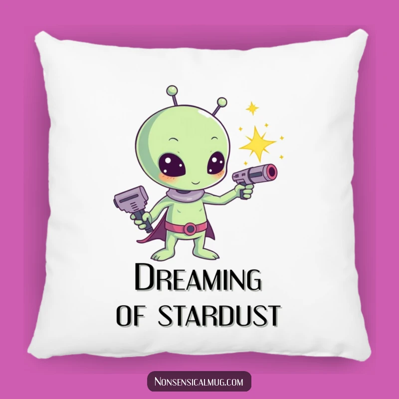 Funny Kawaii Alien Sparkle Ray Gun Pillow - Cute Sci-Fi Cushion, Adorable Funny Gift for Cozy Spaces