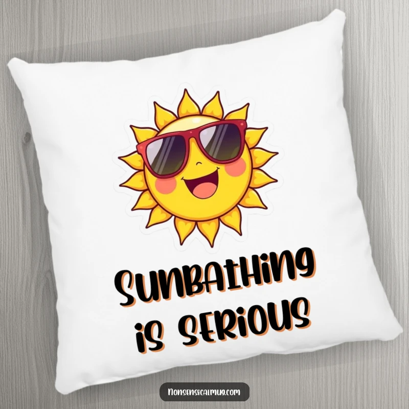 Funny Pillow: Cheerful sun character beaming with oversized sunglasses, providing comfort and sunny vibes.