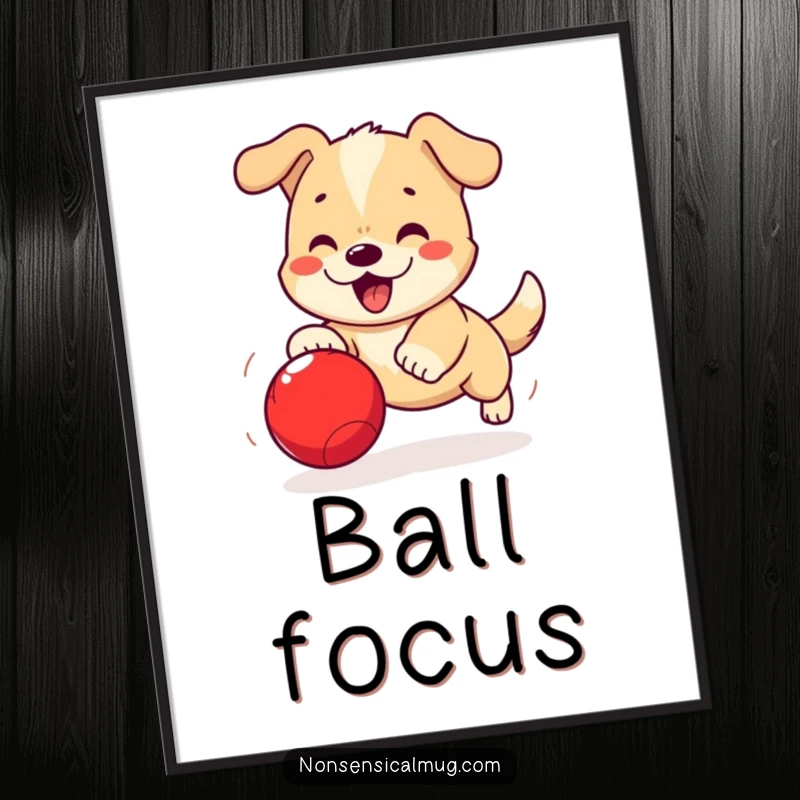 Funny Kawaii Dog Digital Art: An excited kawaii dog chases a bouncing ball, bringing instant energy and humor.