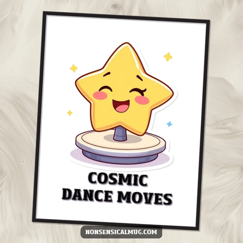 Funny Digital Art Print: Cheerful star character winking and spinning, a dynamic and humorous piece.