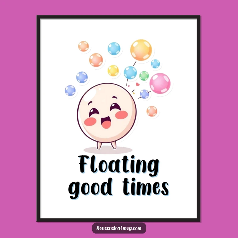 Funny Bubble Blowing Circle Character Art Print - Instant Joyful Wall Decor