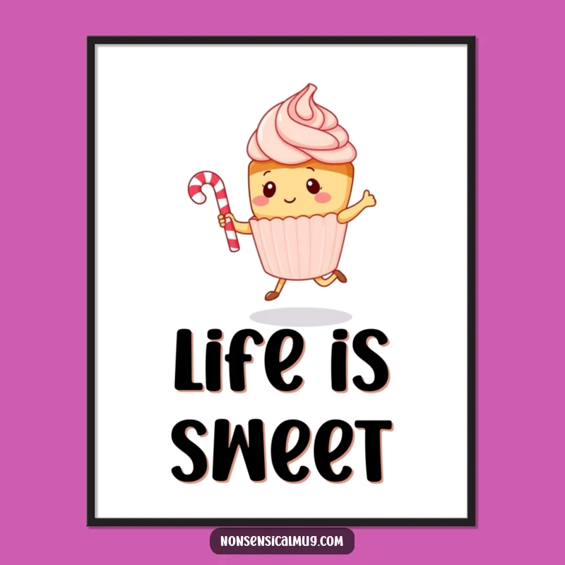 Funny Kawaii Cupcake Rope Jumping Digital Art - Instant Sweet Wall Decor Gift