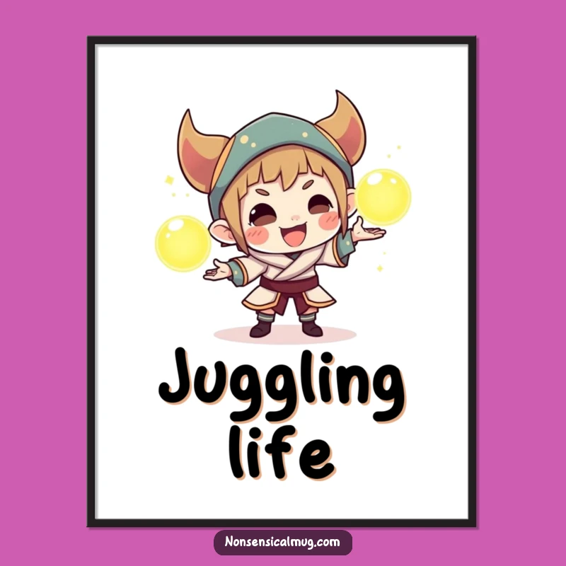 Funny Mischievous Character Digital Art: Hilarious Orb Juggling Magic for Your Walls