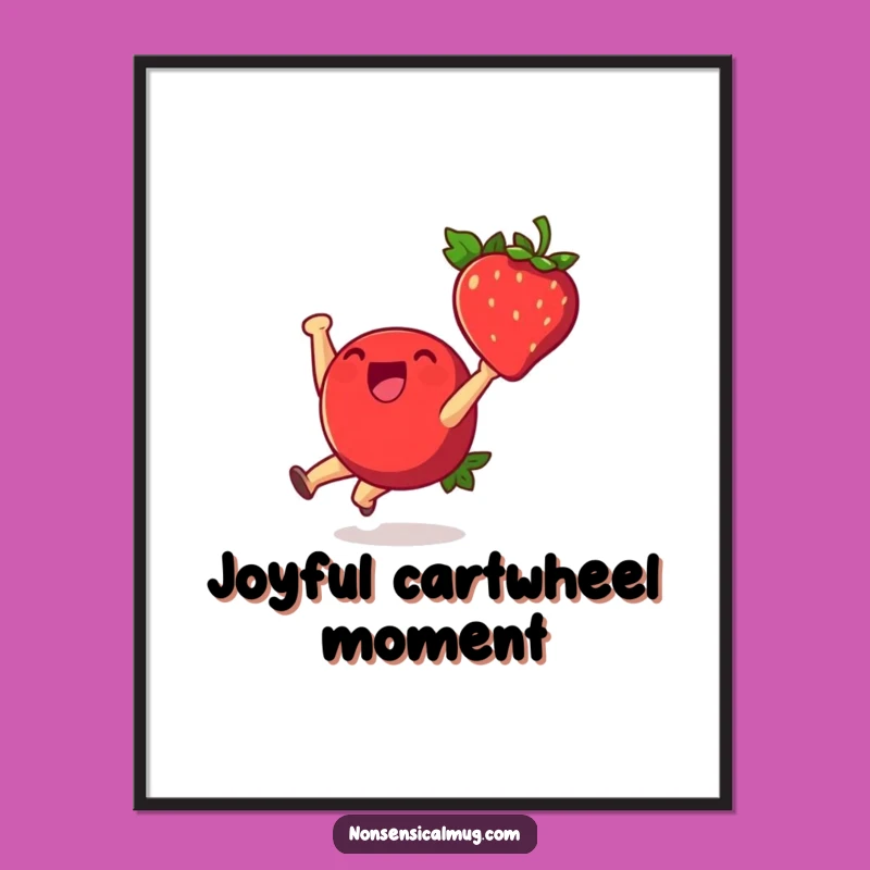 Funny Strawberry Cartwheel Digital Art: Cheerful Fruit Decor Download