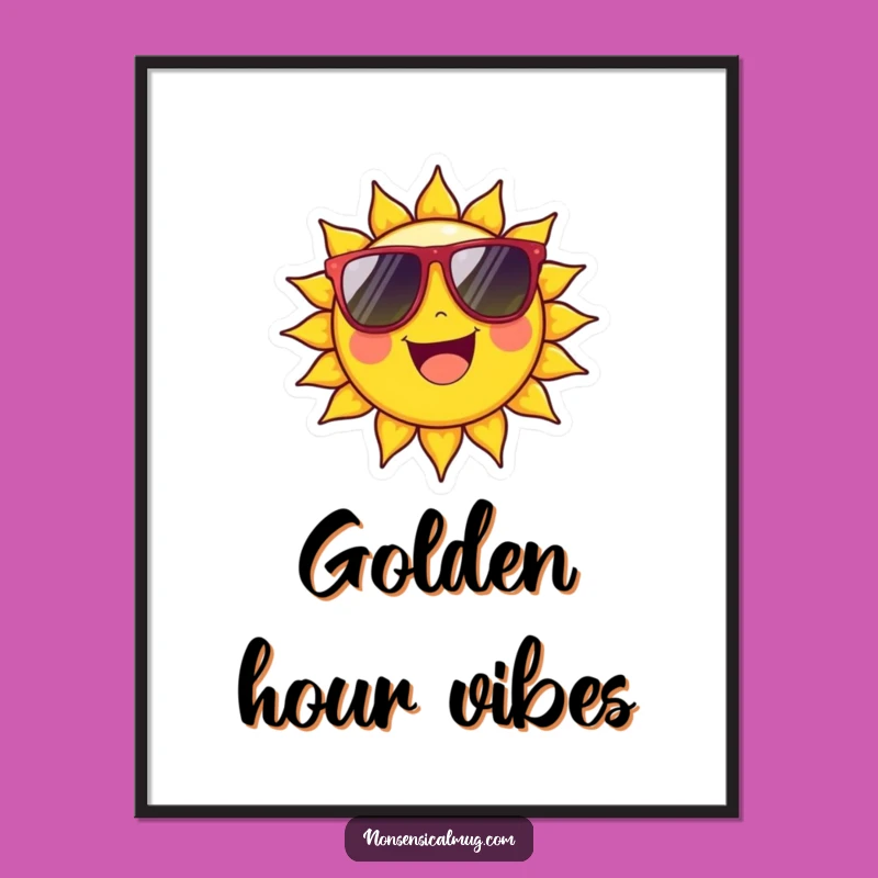Funny Sun Digital Art: Beaming Character with Sunglasses Instant Decor Gift