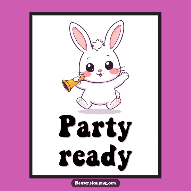Funny Kawaii Bunny Digital Art: Bouncing Fun and Party Horns for Instant Celebration