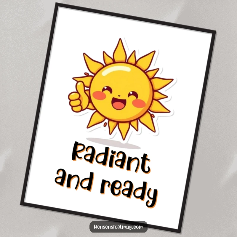 Funny digital art print of a beaming sun character giving a thumbs up, ideal for humorous positive decor and instant download.