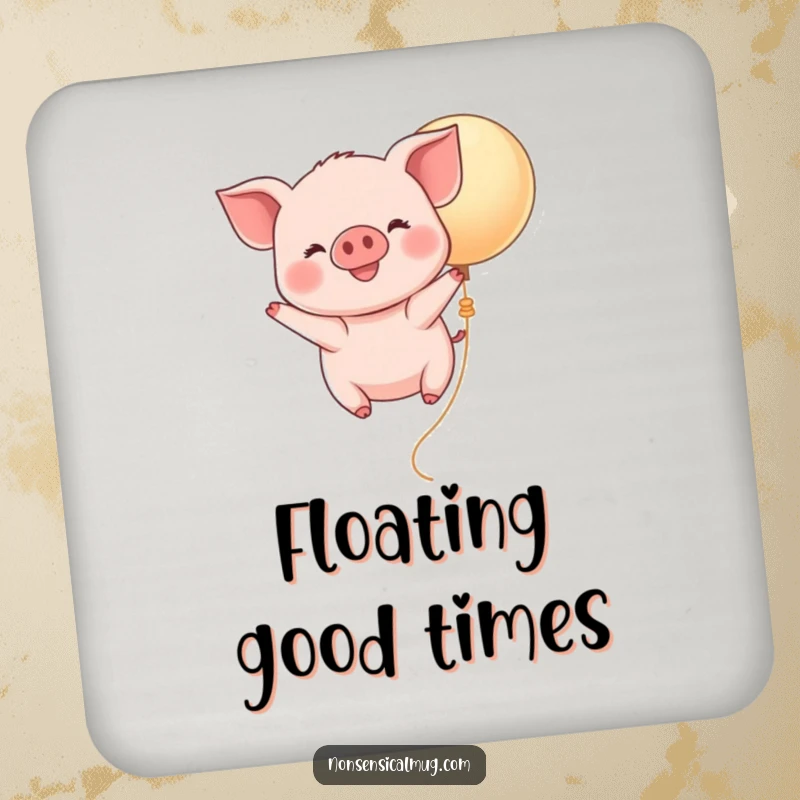 Funny Kawaii Piglet Balloon Drink Coaster: A smiling piglet floats on a balloon, a cute and functional addition to any drink setup.
