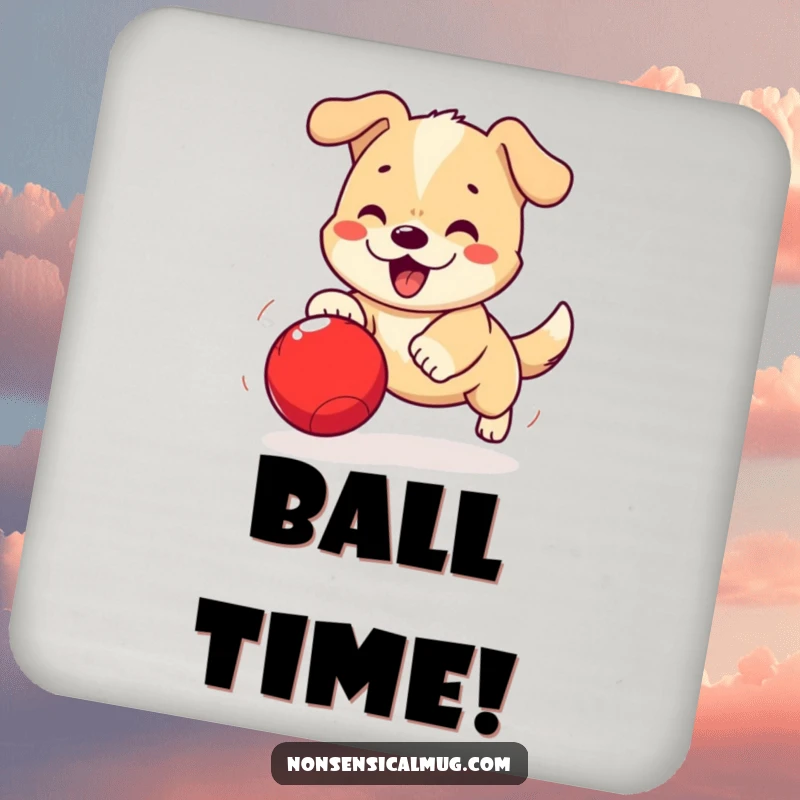 Funny Kawaii Dog Drink Coaster: A playful kawaii dog chases a ball, adding cheerful protection to drink surfaces.