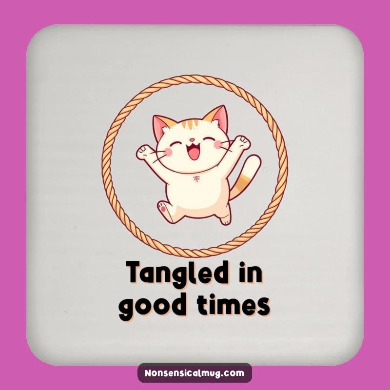 Funny Round Cat Yarn Hoop Coaster: Protect Surfaces with Playful Charm!