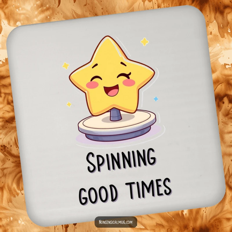 Funny Drink Coaster: Cheerful star character winking and spinning, protecting surfaces with humor.