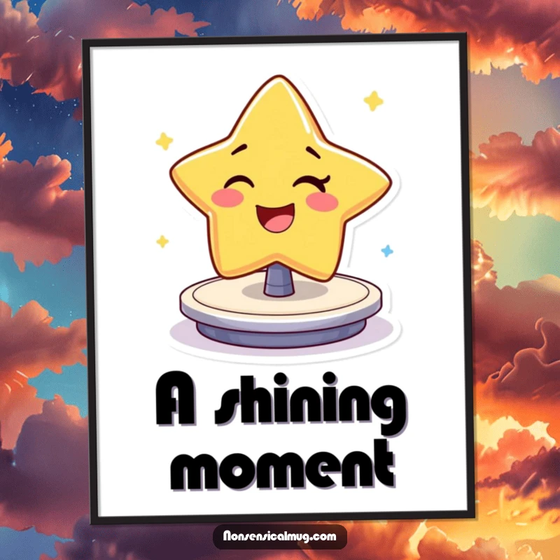 Funny Poster: Cheerful star character winking and spinning with excitement, creating a lively piece of wall art.