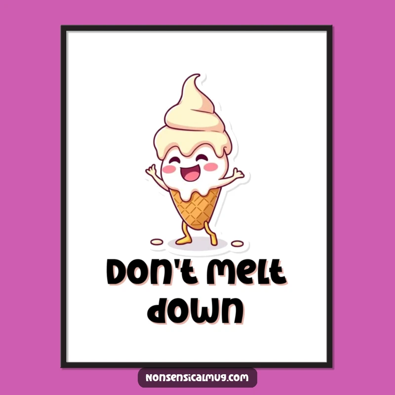 Funny Kawaii Melting Ice Cream Dance Poster: Silly Dessert Art Print