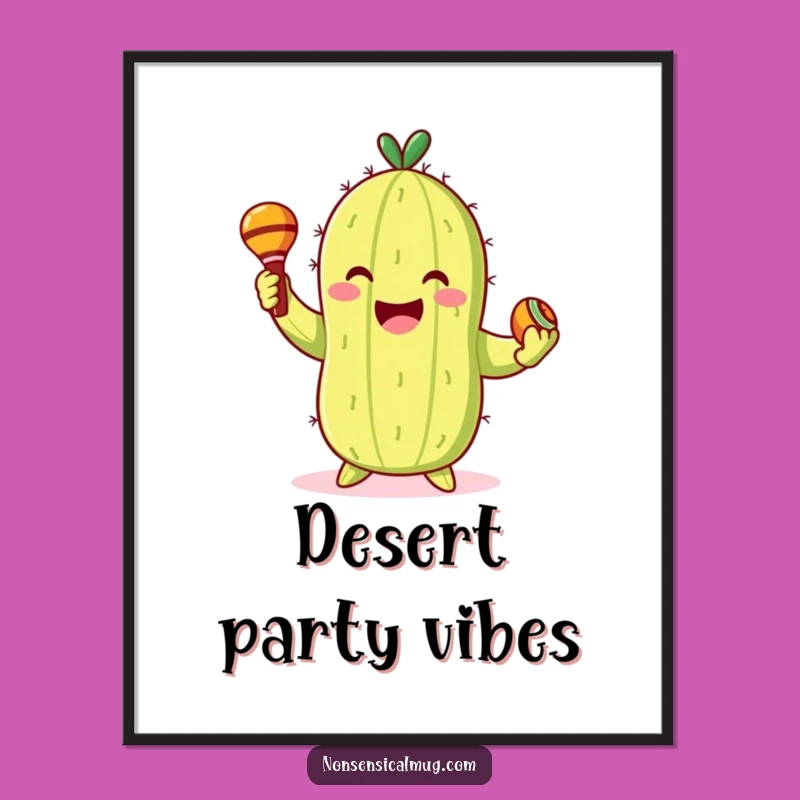 Funny Cactus Poster: Dancing Character with Maracas for Wall Art Gift