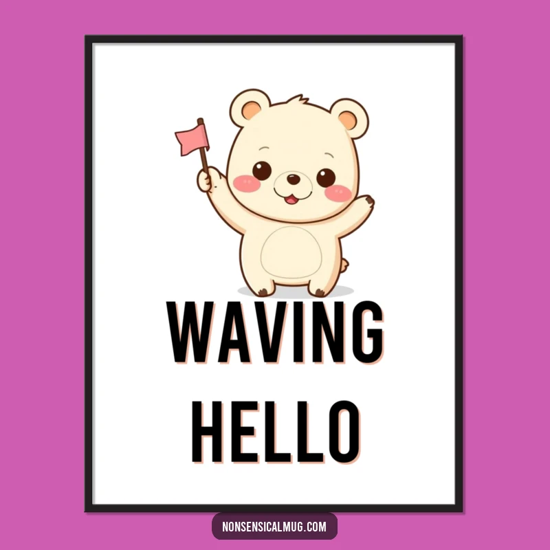 Funny Kawaii Bear Poster: Cheerful Grins and Tiny Flags for Your Happy Space