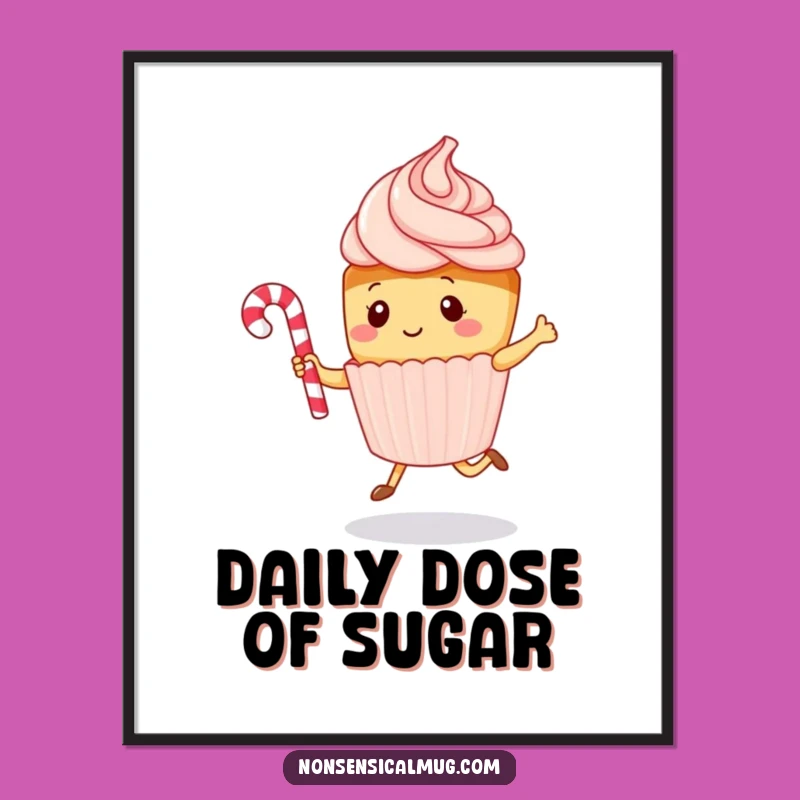 Funny Kawaii Cupcake Rope Jumping Poster - Playful Sweet Wall Art Gift