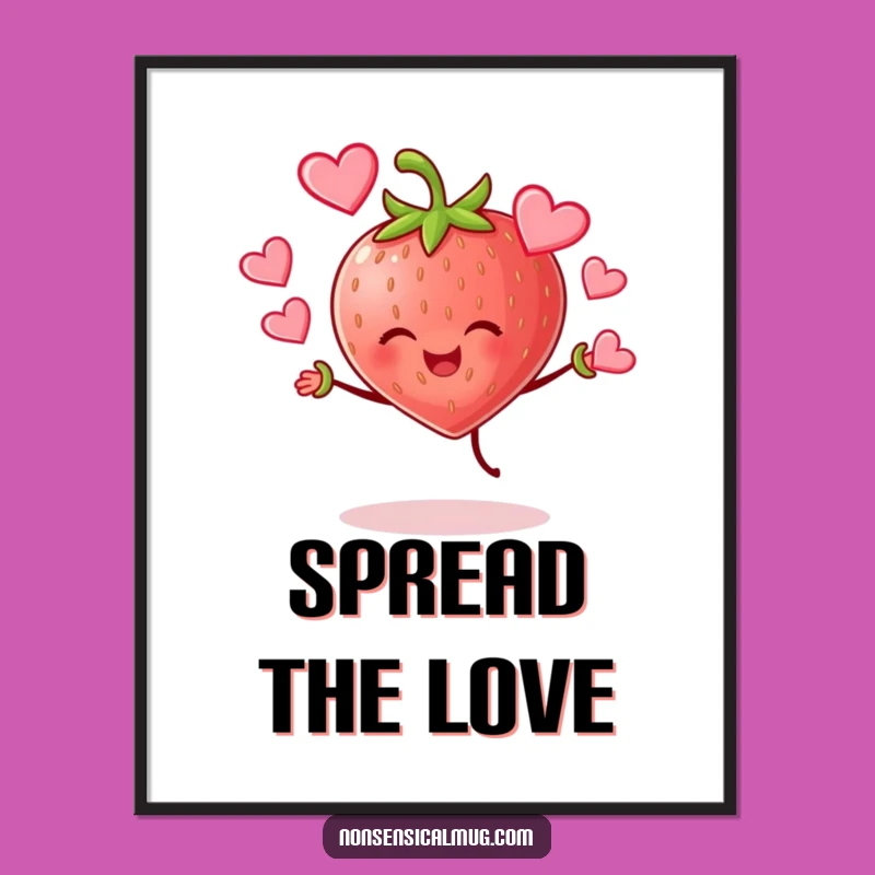 Funny Strawberry Juggling Hearts Poster: Decorate with Love!
