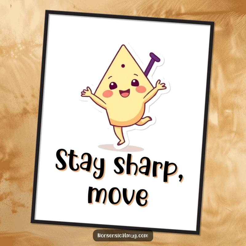 Funny poster of a joyful triangular character executing a cartwheel with a bright, happy expression and a sense of motion.
