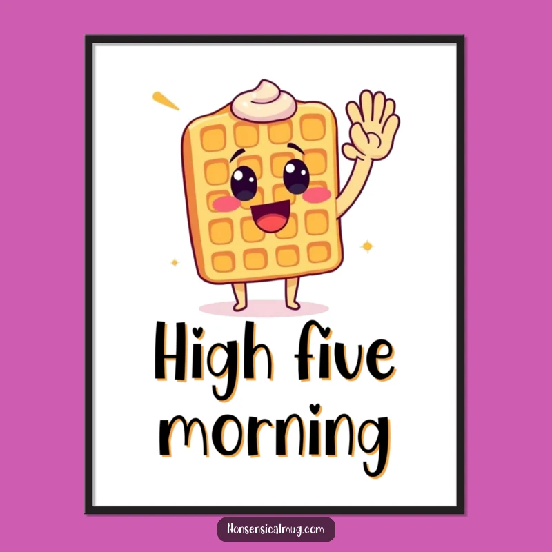 Funny Waffle High Five Poster: Hang Up Some Delicious Cheer