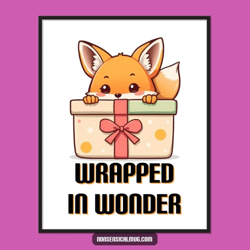 Kawaii Fox Gift Poster: Adorable Peeking Fox Wall Art, Hilarious Funny Gift!