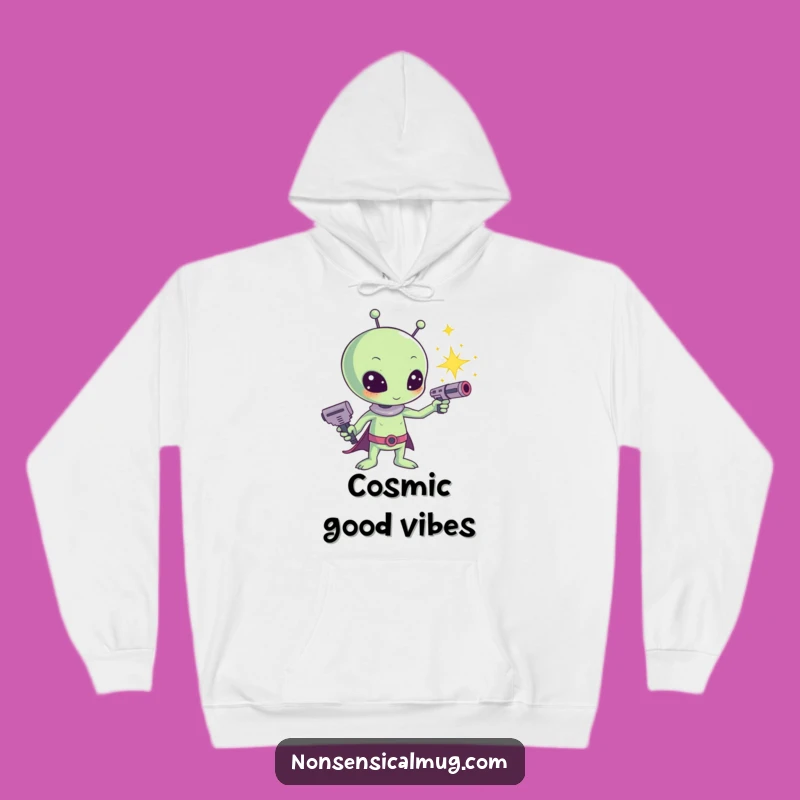 Funny Kawaii Alien Sparkle Ray Gun Hoodie - Cozy Sci-Fi Sweatshirt, Ideal Funny Gift for Stargazers