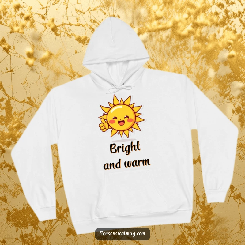Funny hoodie with a beaming sun character giving a thumbs up, offering comfort and a dose of radiant positivity.