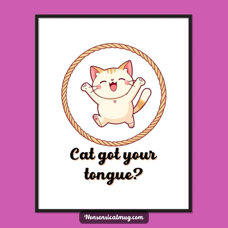 Free Printable Wall Art: Cute Round Cat Yarn Hoop Leap Downloadable Decor