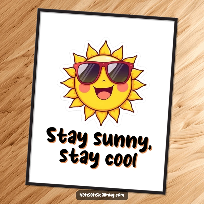 Funny Free Printable Wall Art: A cheerful sun character beams with oversized sunglasses, exuding cool, happy vibes.