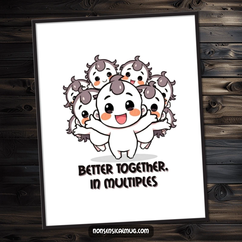 Funny Free Printable Wall Art: A happy character has duplicated into numerous bouncing versions, creating a visually energetic and amusing composition.