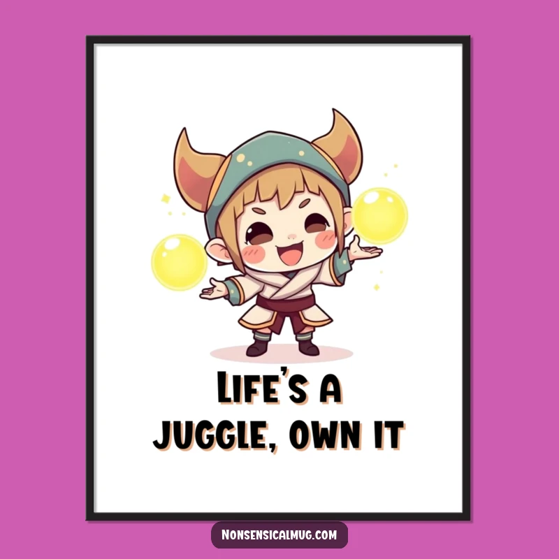 Free Printable Wall Art: Funny Juggling Character, Hilarious Downloadable Decor for Whimsical Spaces