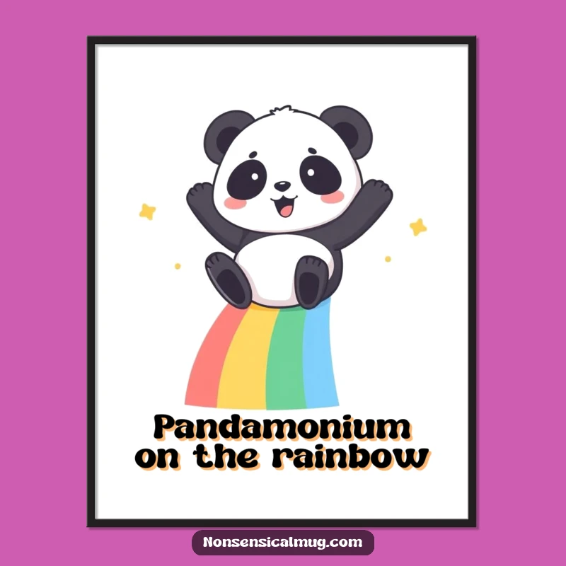 Free Printable Wall Art: Panda Rainbow Slide - Funny Downloadable Decor!