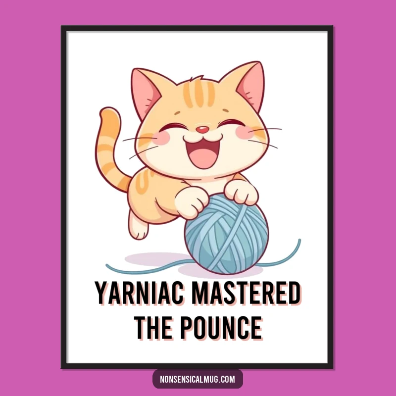 Funny Free Printable Cat Art: Mischievous Yarn Pounce Downloadable Decor