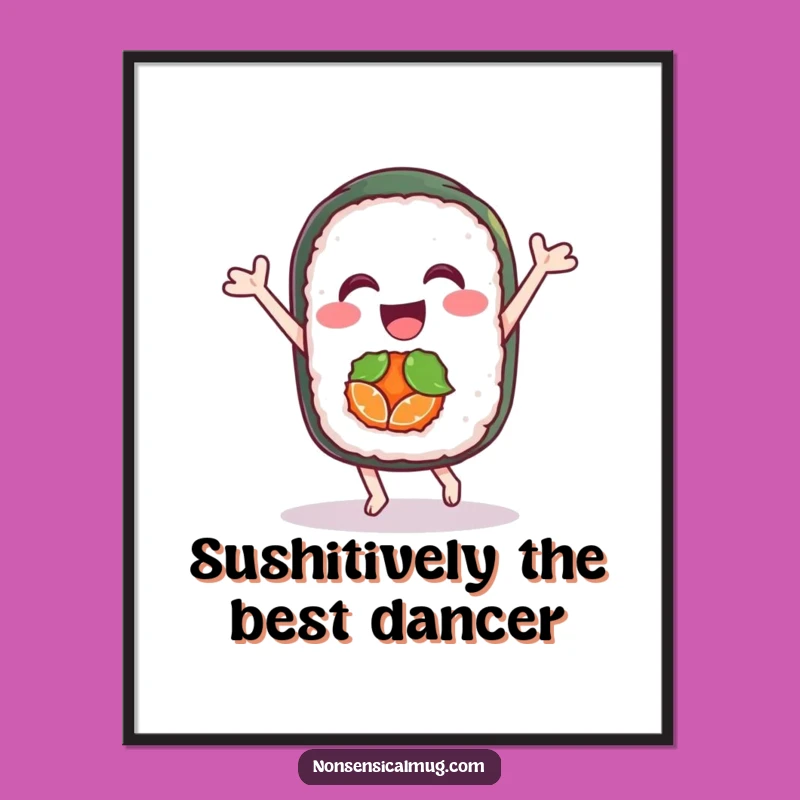 Funny Free Printable Sushi Art: Dancing Roll Downloadable Decor