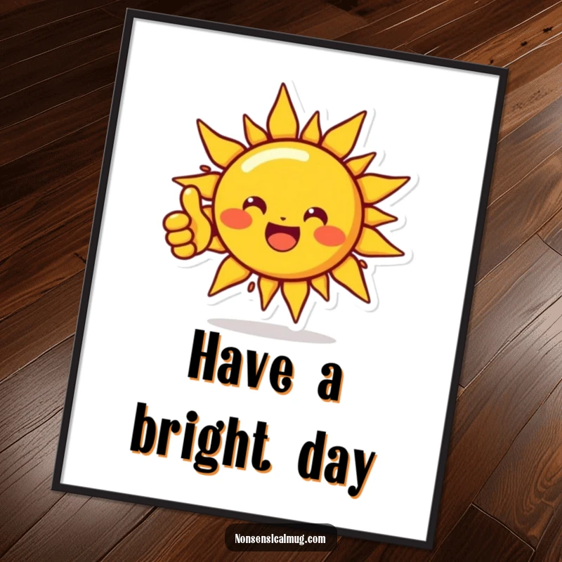 Funny Free Printable Wall Art of a cheerful, beaming sun character giving a clear thumbs up gesture, a positive DIY decor item.