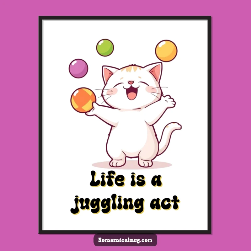 Funny Free Printable Wall Art: Kawaii Cat Juggling Decor