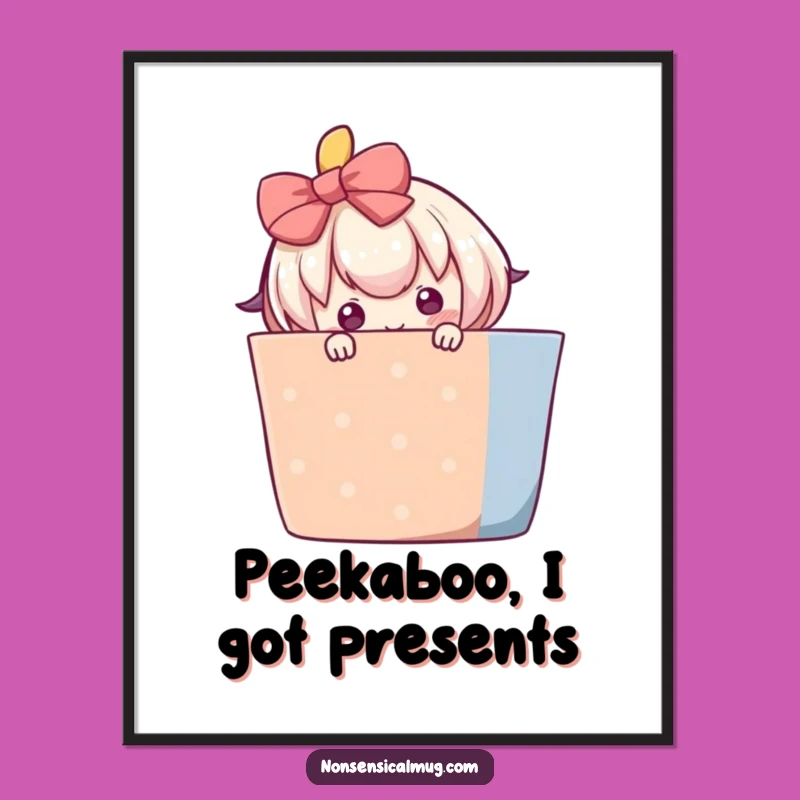 Funny Free Printable Wall Art: Shy Gift Peeker, Quirky Downloadable Decor