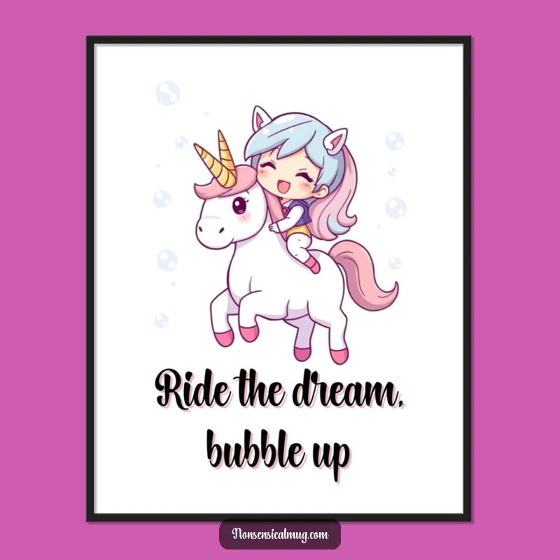 Funny Free Printable Wall Art: Bubble Unicorn Character Humorous Decor